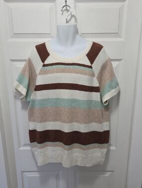 torrid 3 Cream, Brown & Mint Striped Short-Sleeve Sweater